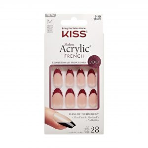 KISS SFO09C Akrilni bordo rdeči francoski umetni nohti, 28 kos
